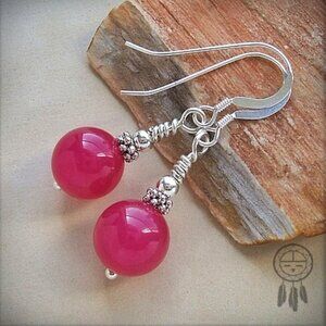 Hot Pink Earrings 925 Sterling Silver